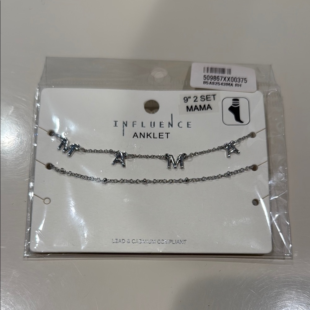 Silver 'MAMA' Anklet Set